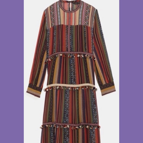 Zara Dresses & Skirts - ZARA Pompom Rainbow Stripe Dress (WORN ONCE)